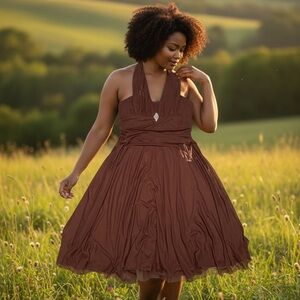 Elegant Strapless Brown Dress